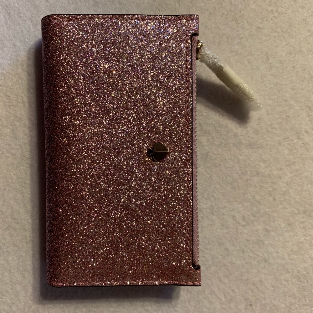 Kate Spade Burgess court glitter wallet rose gold